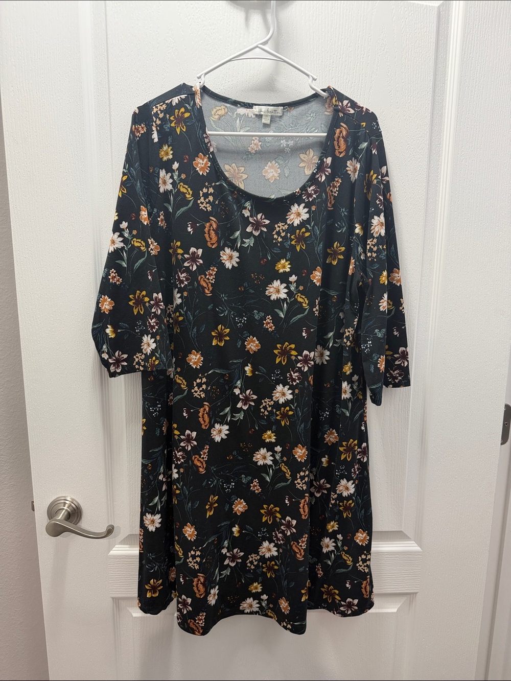 Floral Scoop Neck A-Line Women’s Dress - Dark Green Floral